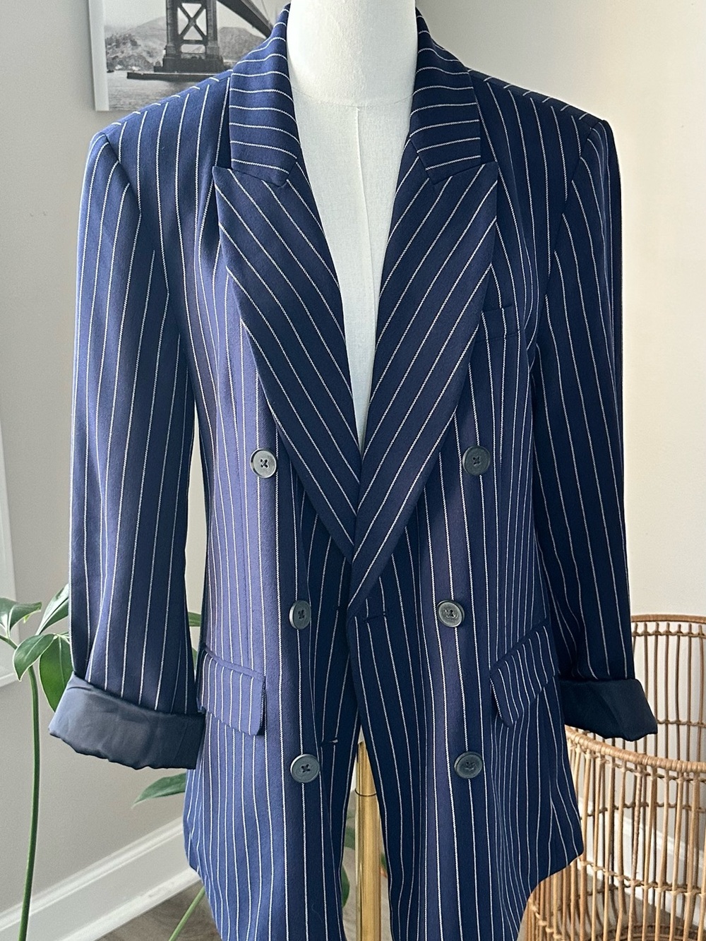 GAP Navy Label Jacket with White Pinstripe Trim